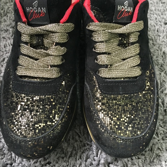 Hogan Club H222 Black Gold Glitter Sneakers - Picture 4 of 7